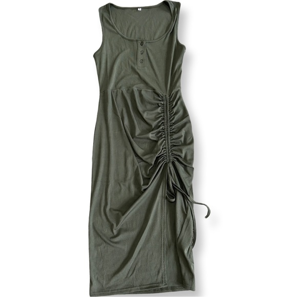 Olive Green Drawstring Dress - Picture 2 of 3